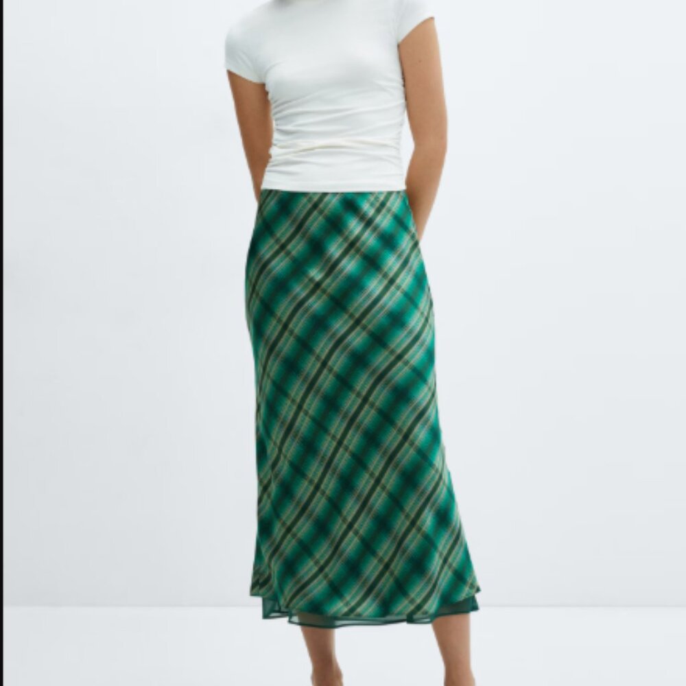 Mango Satin Checked Skirt